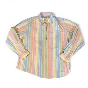 VTG L.L.Bean Women's Striped Button Down Shirt Colorful‎ Pastel Cotton Blend LG